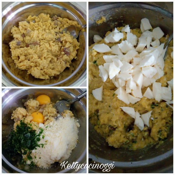 Ho preparato i <i><b>Supplì di riso</b></i> per prima cosa sgraniamo bene il riso già pronto, poi mettiamo le uova il formaggio grattugiato il prezzemolo e un po' di pepe, mescoliamo bene  l'impasto deve risultare sodo e compatto, per ultimo aggiungiamo la mozzarella fiordilatte. 