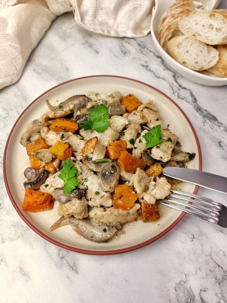 BOCCONCINI DI POLLO CON ZUCCA E FUNGHI 