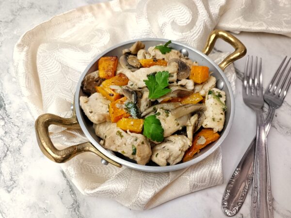 BOCCONCINI DI POLLO CON ZUCCA E FUNGHI: LA RICETTA