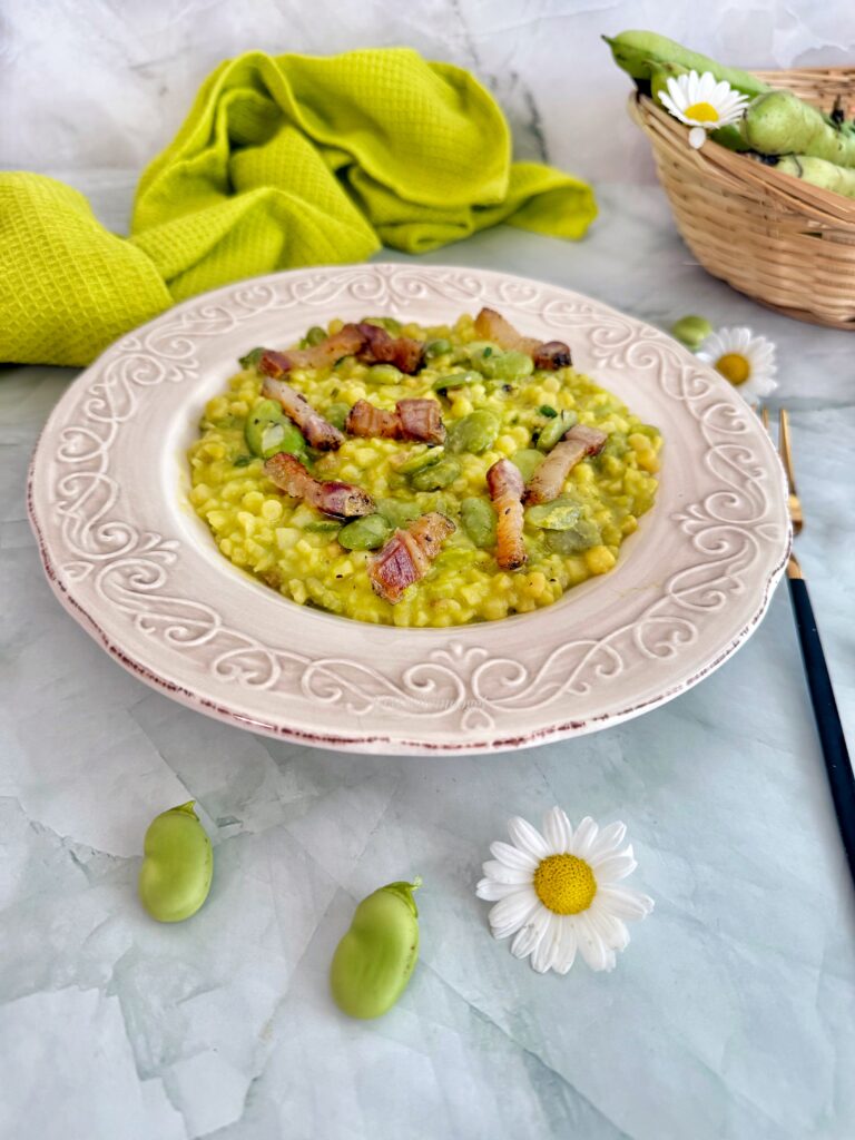 FREGOLA CON FAVE GUANCIALE E PECORINO