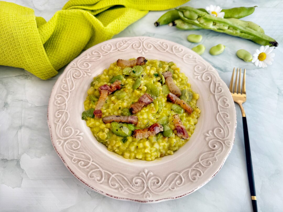 FREGOLA CON FAVE GUANCIALE E PECORINO