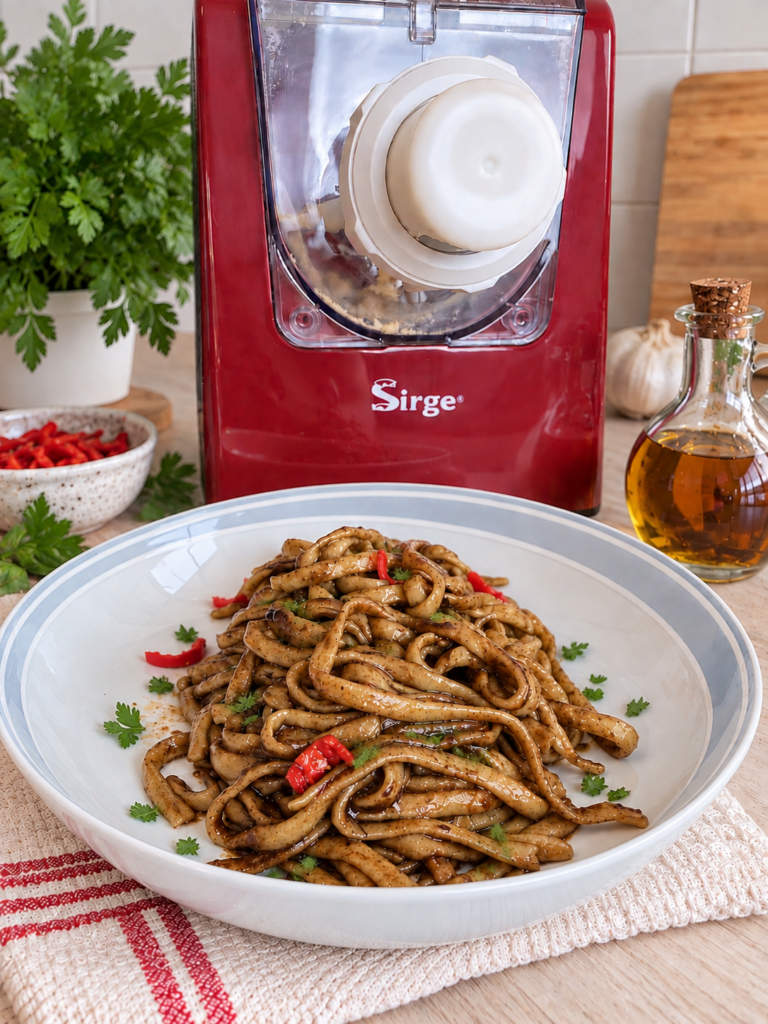 Linguine aglio nero olio e peperoncino